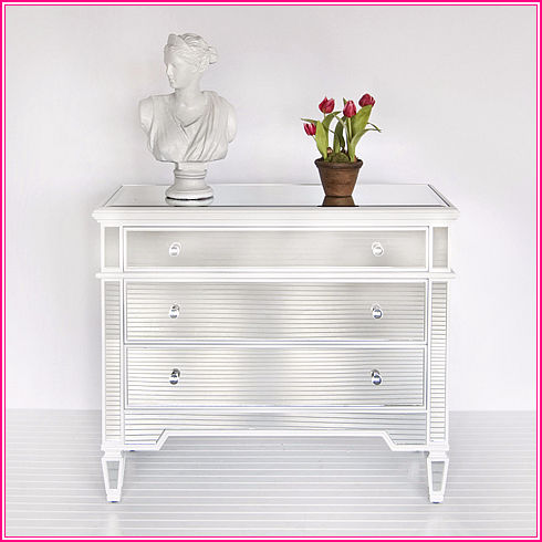 Borghese Mirrored White 3-Drawer Designer Chest